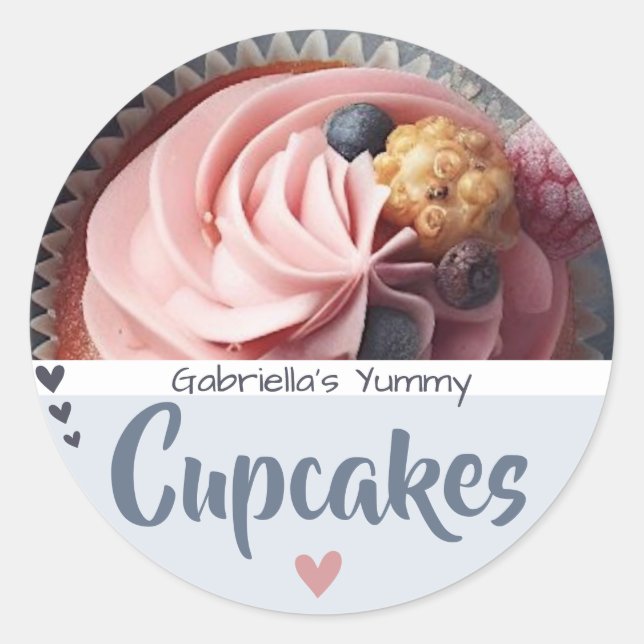 Blue Lilac Cupcake Foto Template Backing Label Runder Aufkleber (Vorderseite)