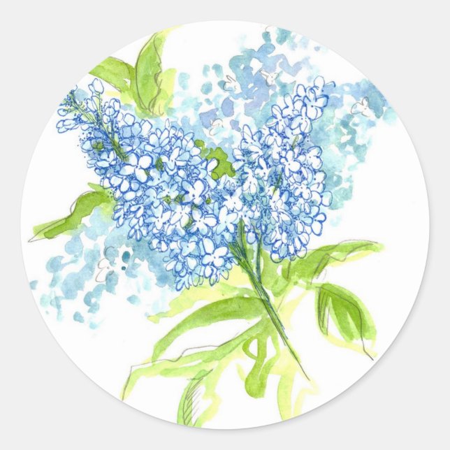 Blue Lilac Spring Bouquet Aquarell Blumen Runder Aufkleber (Vorderseite)