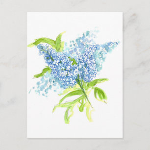 Blue Lilacs Spring Bouquet Watercolor Blume Postkarte