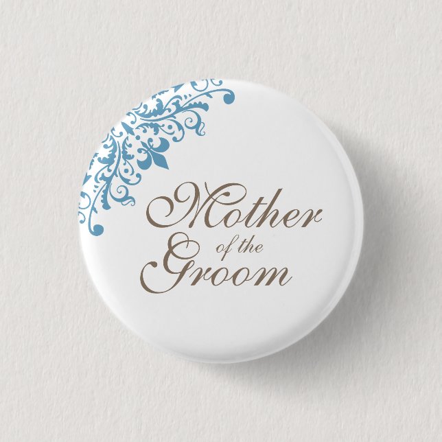 Blue Lilie Script Mother of the Groom Button (Vorderseite)