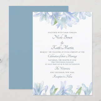 Blue Lilies Watercolor Wedding Einladung