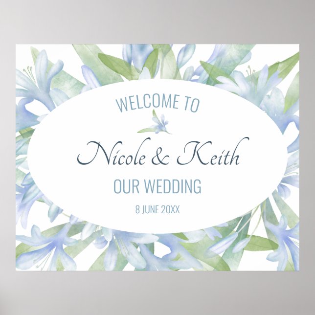 Blue Lilies Watercolor Wedding Poster (Vorne)