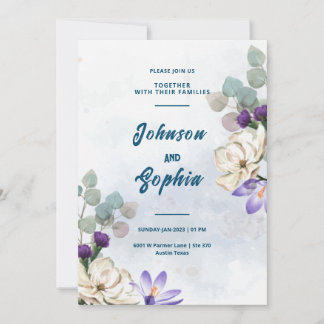 Blue Lilies Wedding Card Design Einladung