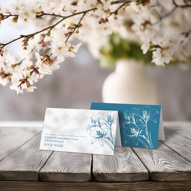 Blue Lily Kontur Wedding geklappt Platzkarte (Von Creator hochgeladen)