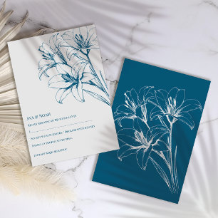 Blue Lily Kontur Wedding RSVP Karte