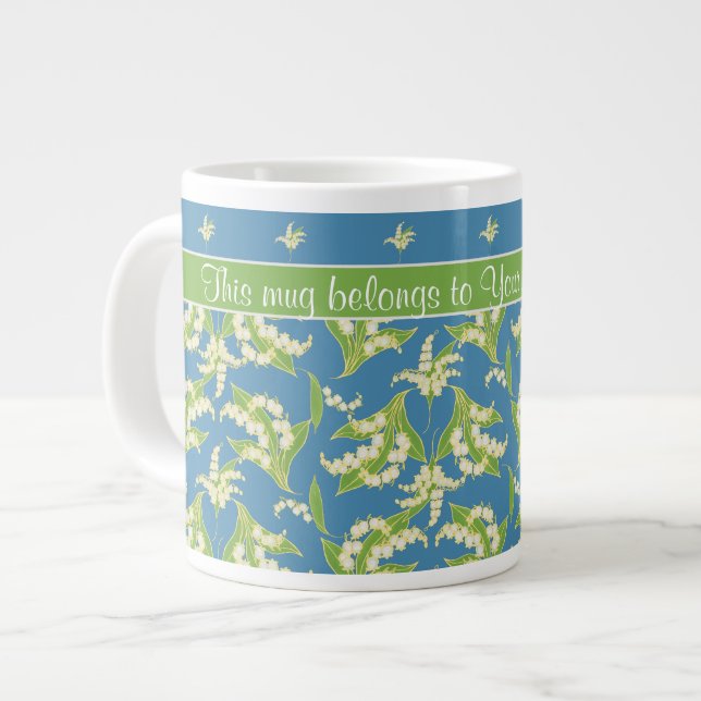 Blue Lily-of-the-Valley Floral Jumbo Kaffee Tasse (Vorderseite Links)
