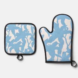 Blue Lily Silhouete Ofenhandschuh & Topflappen-Set