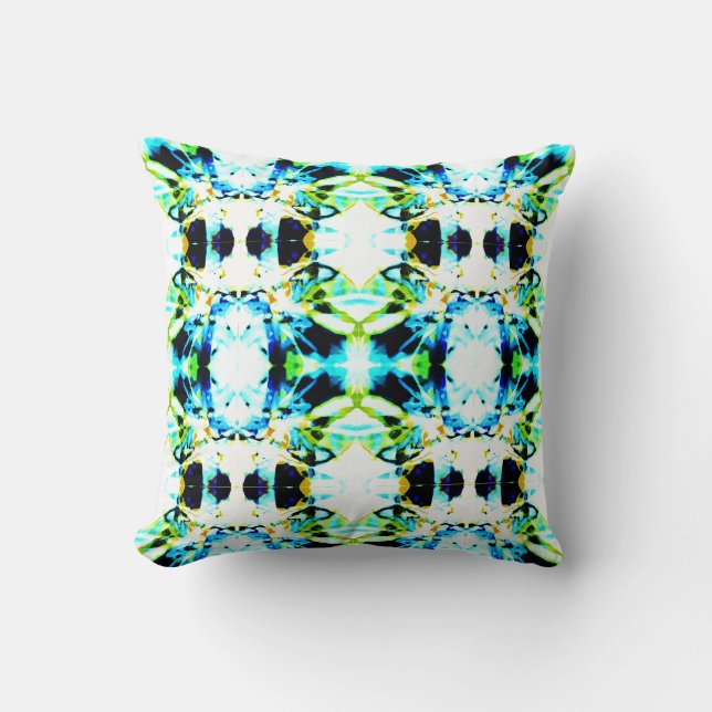 Blue Lime Green Gold Black Large Tile Design Kissen (Vorderseite)