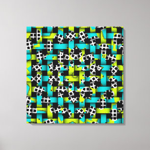 Blue Lime Green Schwarz-weiß Square Circle Weave Leinwanddruck