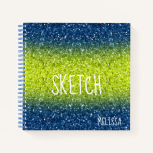 Blue Limon Ombre Glitzer Monogram Sketchbook Noteb Notizbuch