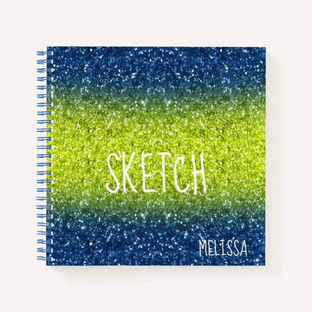 Blue Limon Ombre Glitzer Monogram Sketchbook Noteb Notizbuch (Vorderseite)