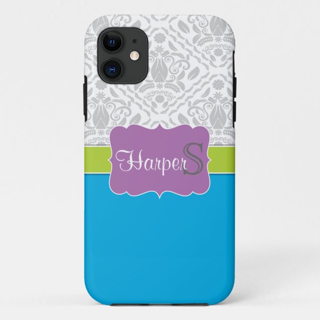 Blue Limonen Lila mit Monogramm Damask iPhone 5 Ge Case-Mate iPhone Hülle (Rückseite)