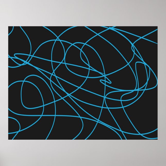 Blue Line Art on Black Poster (Vorne)