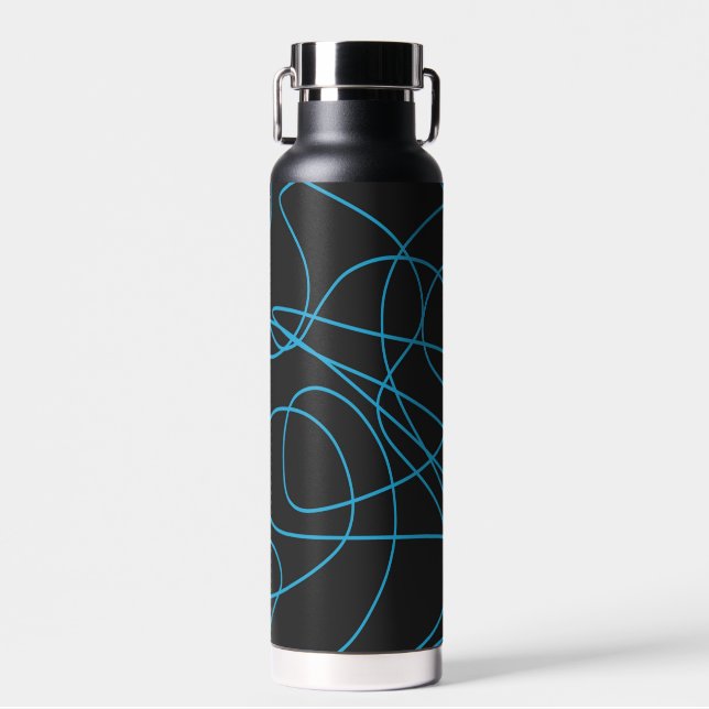 Blue Line Art on Black Trinkflasche (Vorne)
