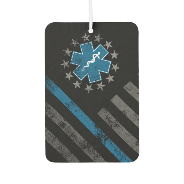 Blue Line EMT Paramedic Vintage American Flag Autolufterfrischer (Vorderseite)