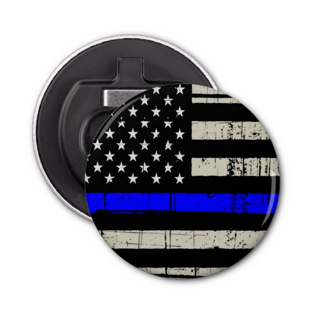 Blue Line Flag Poilice Support American USA Flaschenöffner (Vorderseite)