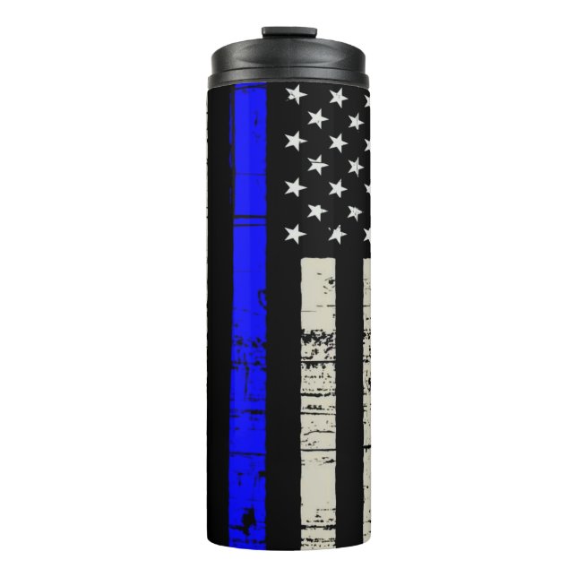 Blue Line Flag Poilice Support American USA Thermosbecher (Vorderseite)