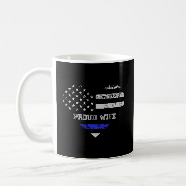 Blue Line Herzdesign Ehefrau der Police Proud USA Kaffeetasse (Links)