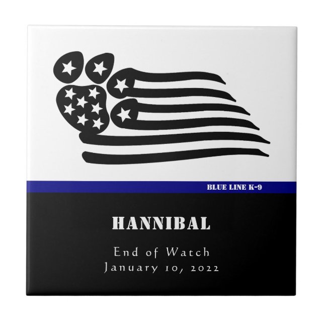 Blue Line K-9 Personalisiert Memorial Fliese (Vorderseite)