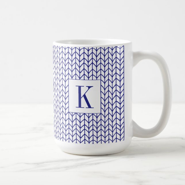 BLUE LINE STRICK Große weiße Tasse + Ursprünglich (Rechts)