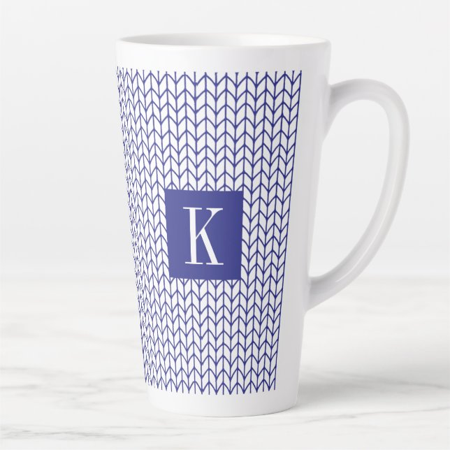 BLUE LINE STRICK Tall Latte Tasse + Initial II (Rechts)
