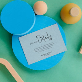Blue Linen Simple Black Script Wedding Details Einladung