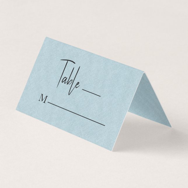 Blue Linen Simple Black Script Wedding Platzkarte Visitenkarten (Vorderseite)