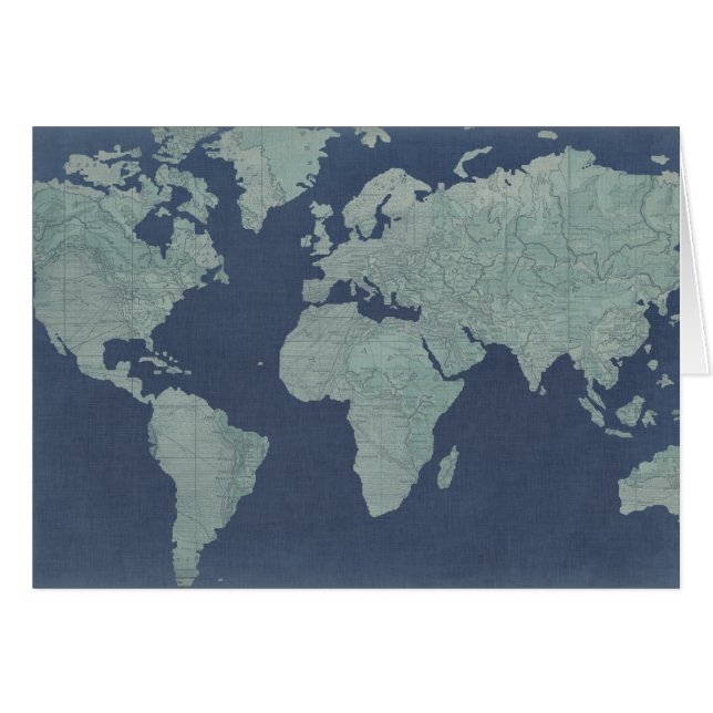 Blue Linen World Map (Vorderseite (Horizontal))