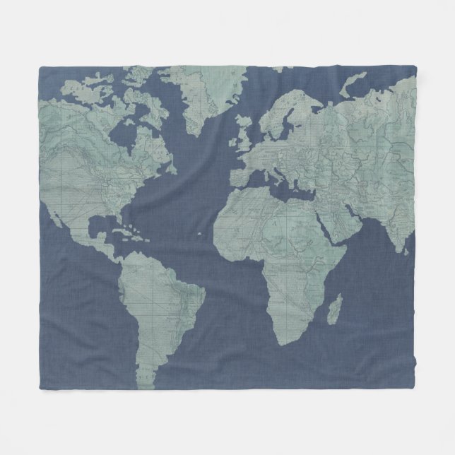Blue Linen World Map Fleecedecke (Vorderseite (Horizontal))
