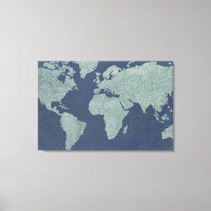 Blue Linen World Map Leinwanddruck