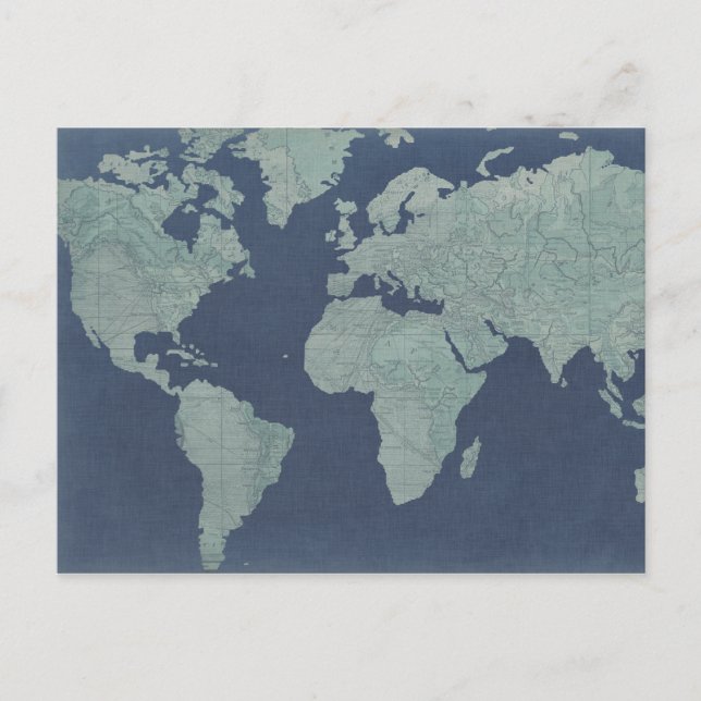 Blue Linen World Map Postkarte (Vorderseite)