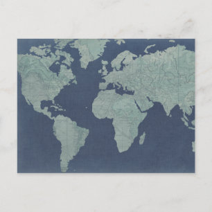 Blue Linen World Map Postkarte
