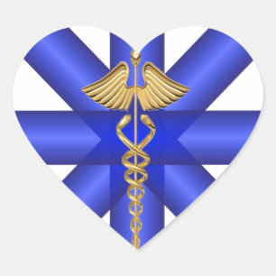Blue Lines / Gold Caduceus EMT Symbol Herz-Aufkleber