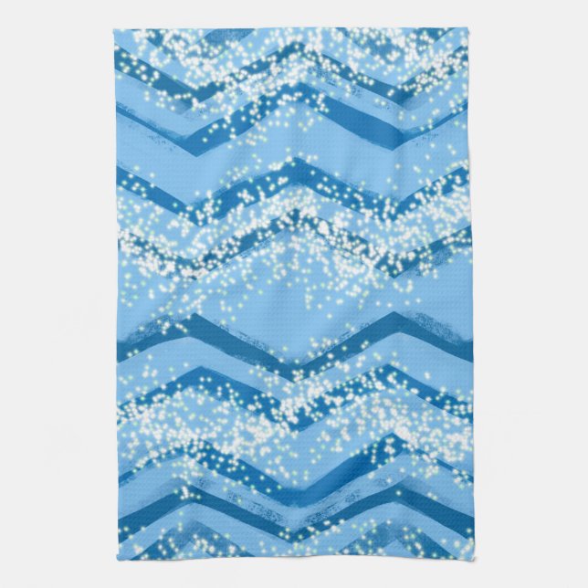 Blue Lines with White Splashes Küche Handtuch (Vertikal)
