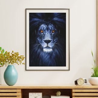 Blue Lion Animal Portrait Wall Art Poster
