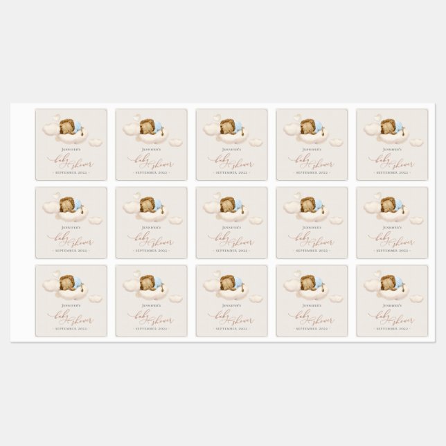Blue Lion Baby Shower Labels Etiketten (Blatt)