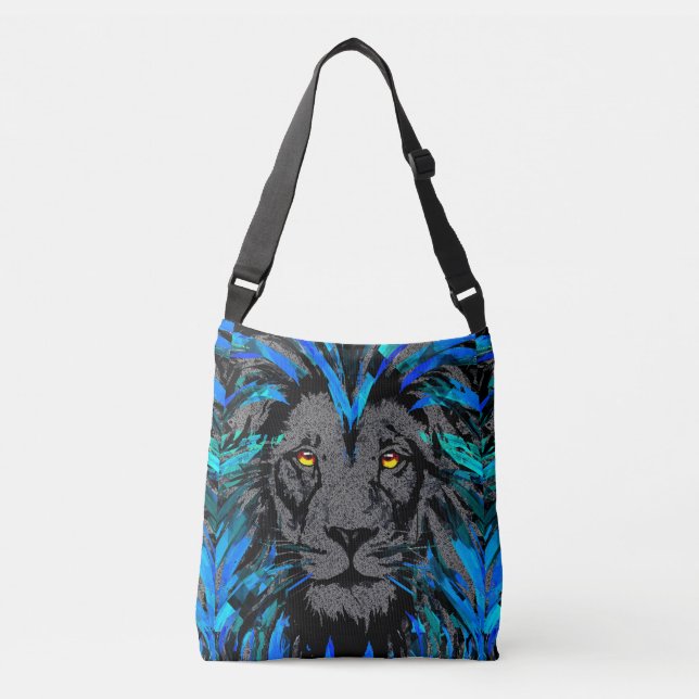 Blue Lion Head - Lion Artwork - Wildlife Big Cats Tragetaschen Mit Langen Trägern (Vorderseite)