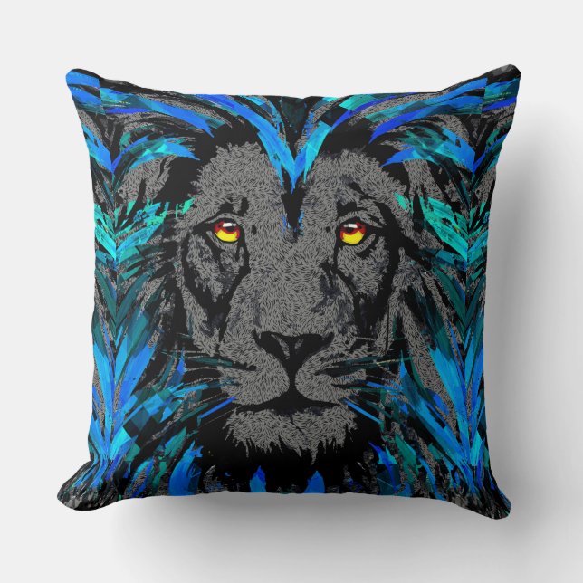 Blue Lion Head - Lion Face Throw Kissen (Vorderseite)