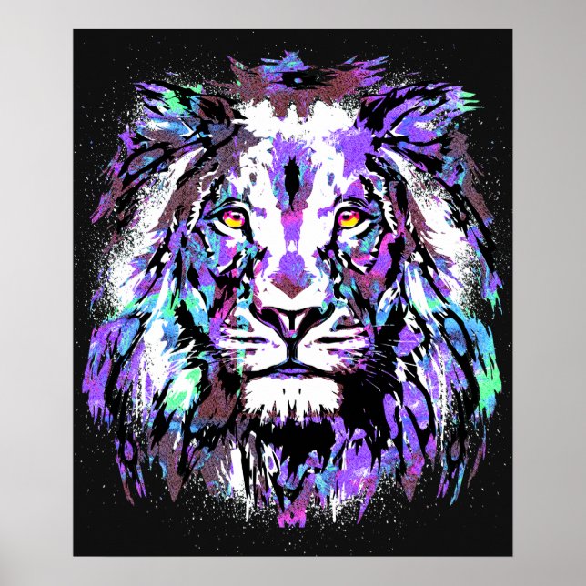 Blue Lion Head - Realistisches Lion Face Poster Pr (Vorne)