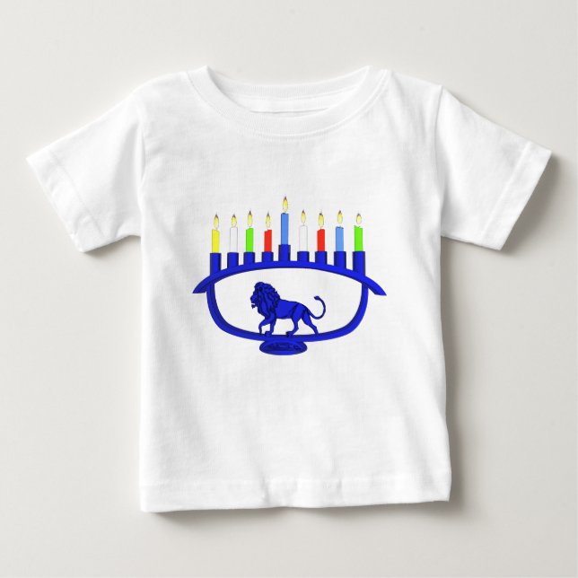 Blue Lion Menorah Baby T-shirt (Vorderseite)