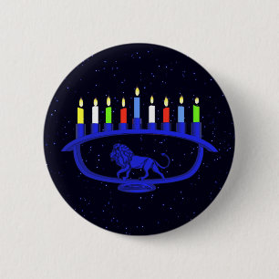 Blue Lion Menorah Button