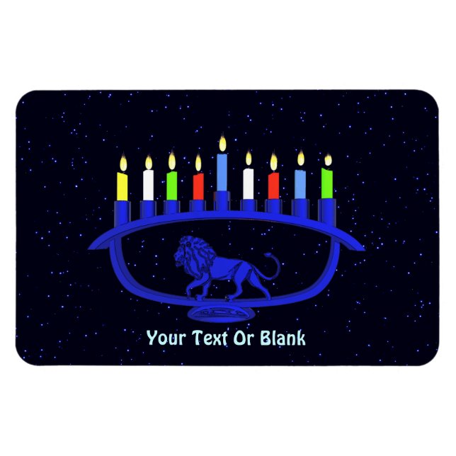 Blue Lion Menorah Magnet (Horizontal)