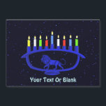 Blue Lion Menorah Magnetkarte<br><div class="desc">Eine blaue,  lionenförmige Chanukkah-Menorah mit hellen Kerzen auf einem sternenförmigen Hintergrund. Fügen Sie Ihren eigenen Text hinzu.</div>