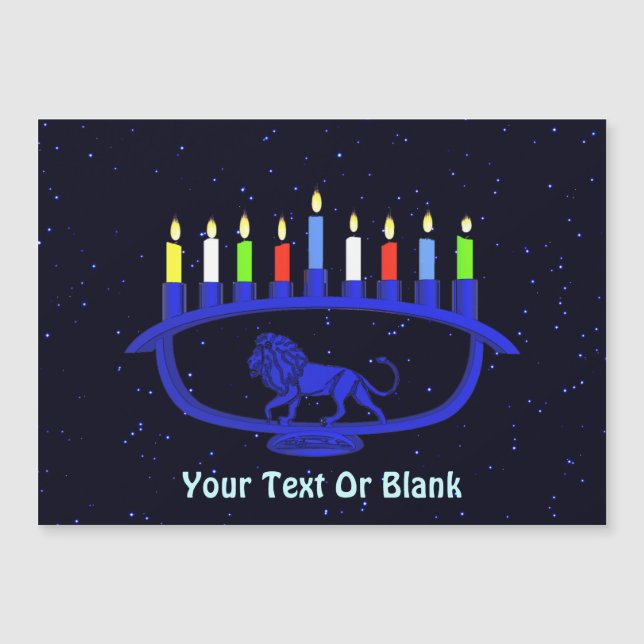 Blue Lion Menorah Magnetkarte (Vorderseite)