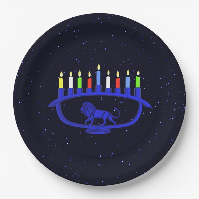 Blue Lion Menorah Pappteller (Vorderseite)