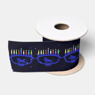 Blue Lion Menorah Satinband
