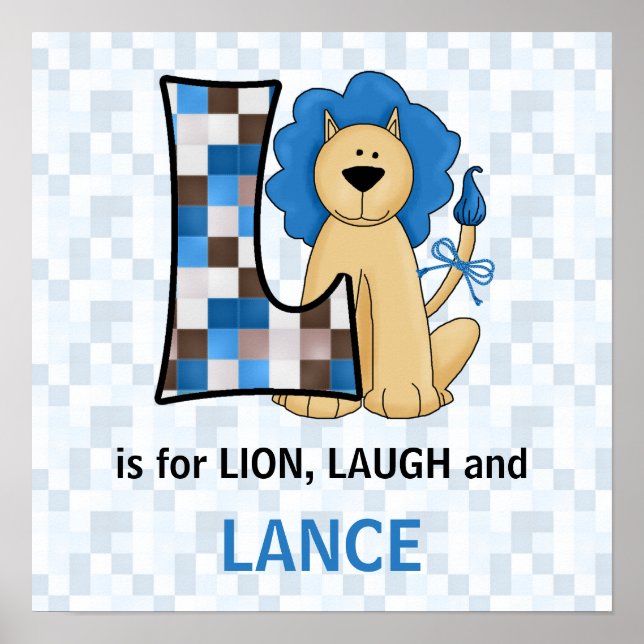 Blue Lion Monogram Letter L Baby Room Poster (Vorne)