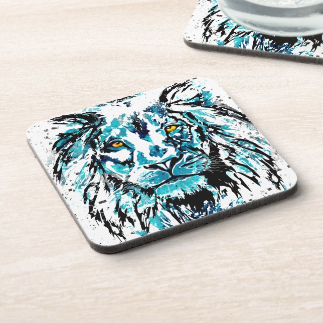 Blue Lion Untersetzer | Zeichnend Löwenkopf (Linke Seite)