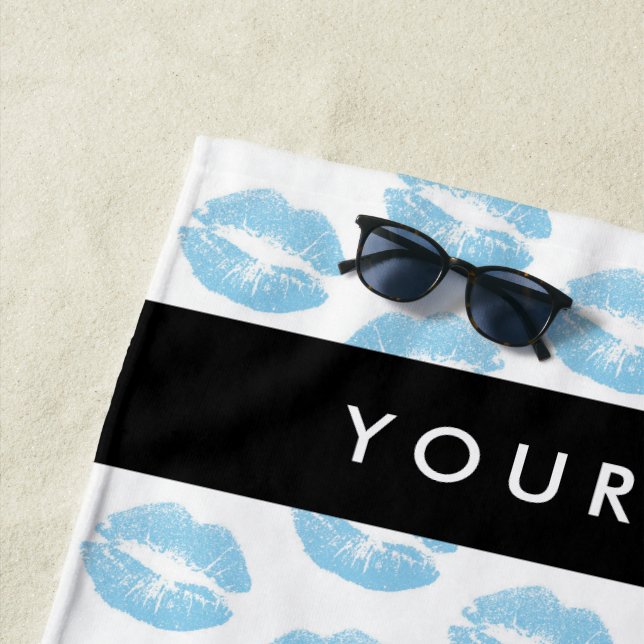 Blue Lips, Kiss, Lipstick, Ihr Name, Personalisier Strandtuch (Beispiel)