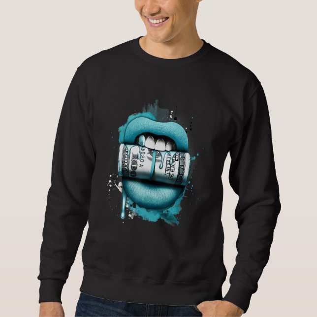 Blue Lips with Dripping Money Retro Matching Men W Sweatshirt (Vorderseite)